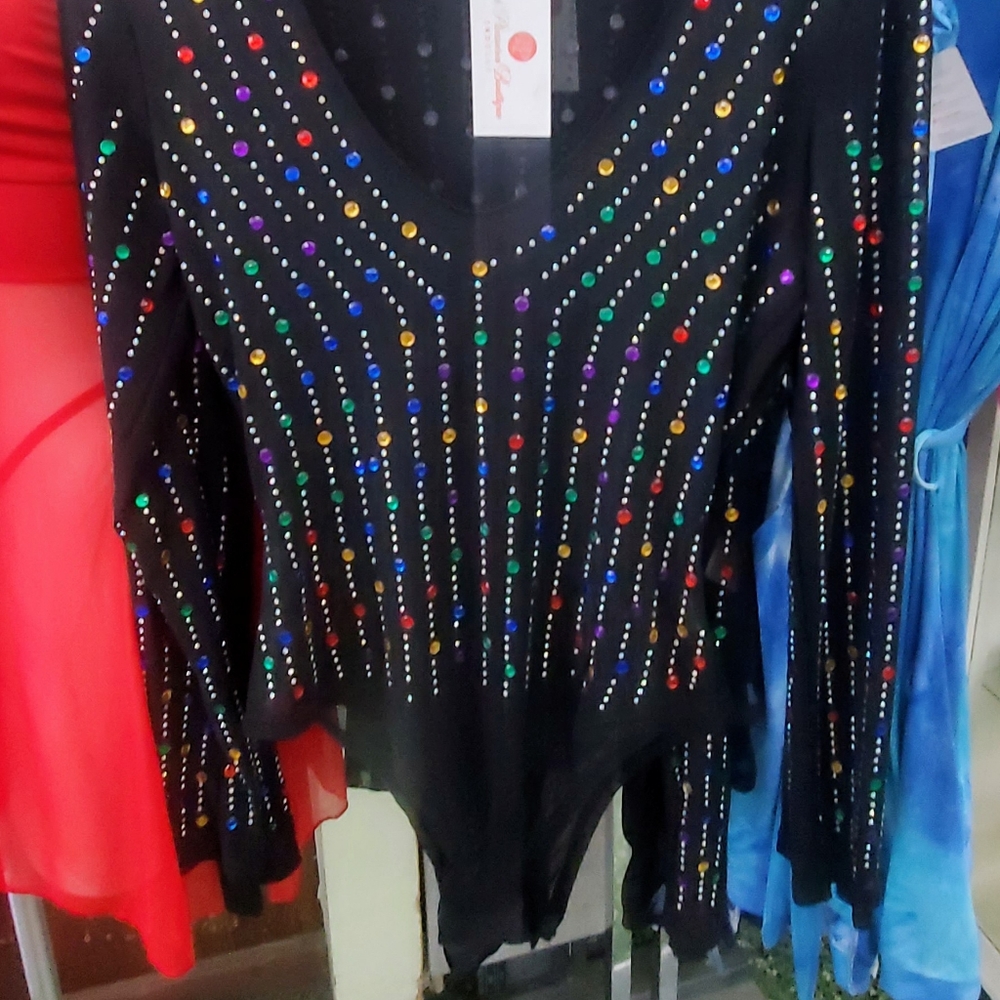 Exquisite Black Colorful Rhinestone Bodysuit - Picture 8 of 13